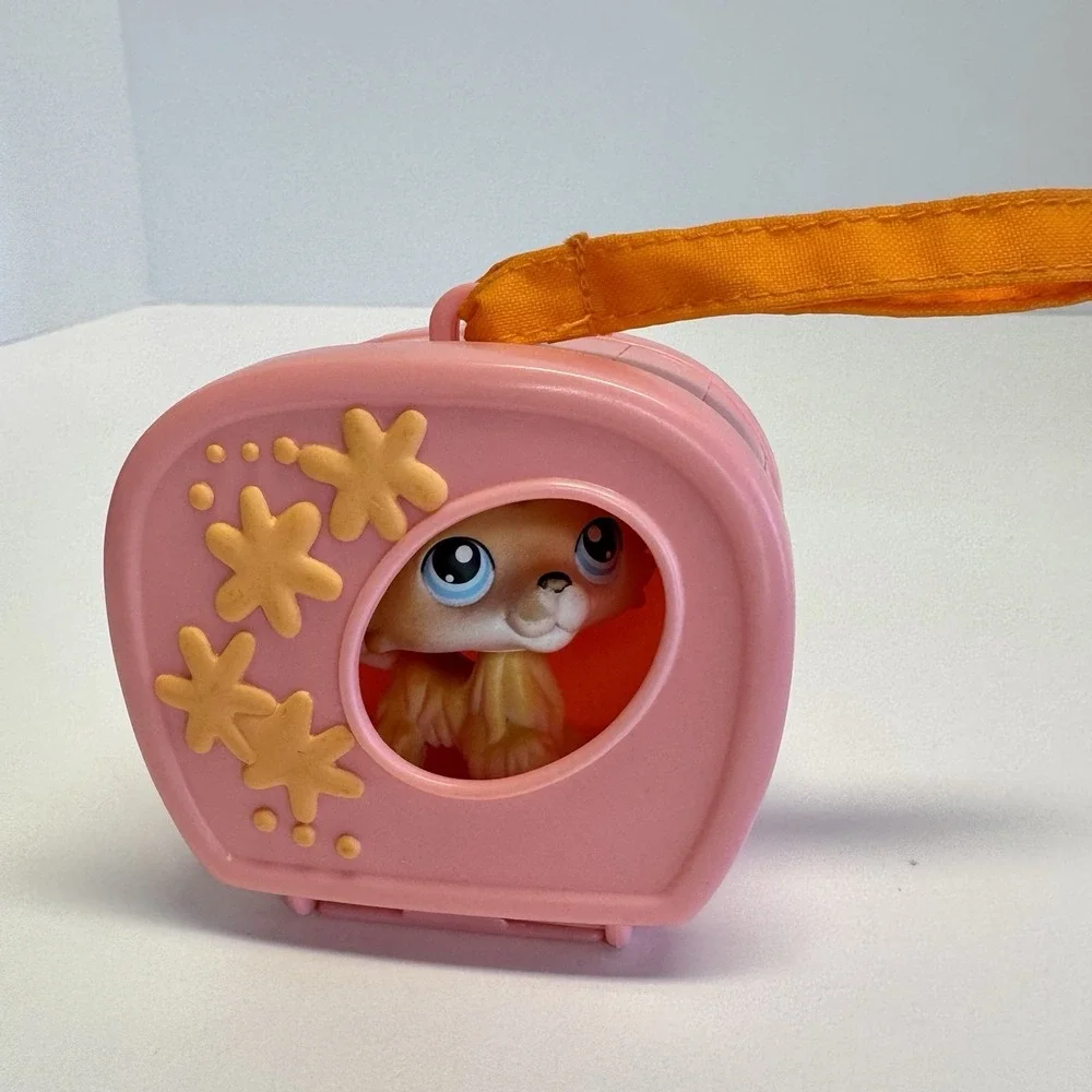 Littlest Pet‎ Shop LPS #58 Collie Sage Brown Paw-Up Portable Pets Pink Carrier